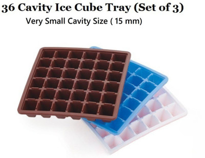 TRENDING PRODUCTS VILLA Mini 36 Cavity (Size : 15mm) Flexible Plastic Ice Cube Tray, Water Bottle Brown, Blue, White Plastic Ice Cube Tray(Pack of3)