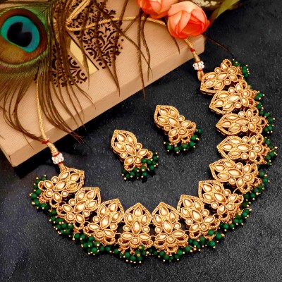 MANSIYAORANGE Brass Gold-plated Green Jewellery Set(Pack of 1)