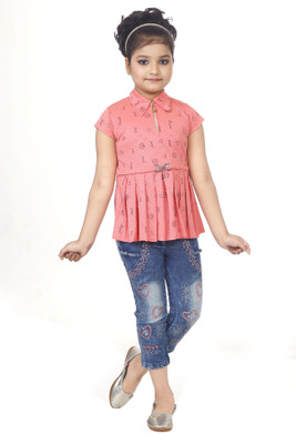 BURBN Girls Party(Festive) Top Jeans(Orange)