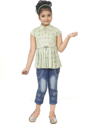 BURBN Girls Party(Festive) Top Jeans(Green)