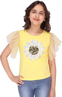 Cutecumber Girls Casual Polyester Top(Yellow, Pack of 1)