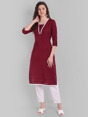 githaan Women Solid Straight Kurta(Maroon)