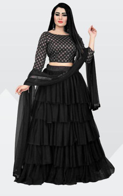 StyleBrity Self Design Semi Stitched Lehenga Choli(Black)