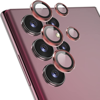 KHR Back Camera Lens Glass Protector for Samsung Galaxy S22 Ultra Aluminum Alloy Lens Ring Cover (Rose Pink)(Pack of: 5)