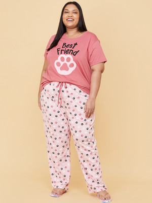 MAX Plus Size Women Printed Purple Top & Pyjama Set