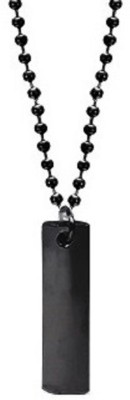 Uniqon Black 3D Vertical Flat Ractangle Bar Cuboid Stick Custom Name Pendant Locket Black Silver Stainless Steel