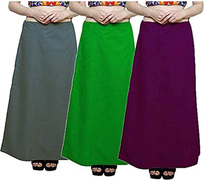 gosulbra fashion Saree Petticoat Pack of 3 ( Waist-40 inch, Length-37 inch) Green, Purple, Grey Cotton Blend Petticoat(Free)