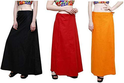 gosulbra fashion Saree Petticoat Pack of 3 ( Waist-40 inch, Length-37 inch) Orange, Black, Red Cotton Blend Petticoat(Free)