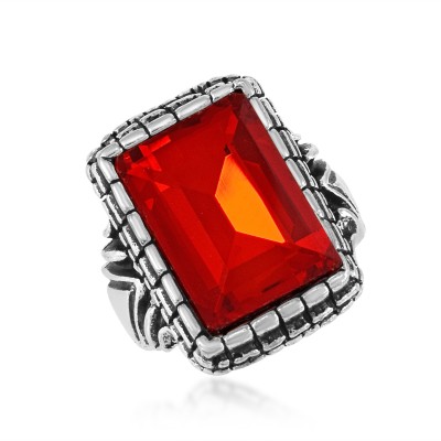 Dzinetrendz Brass Oxidised Silverplated Fingerring Brass Ruby Silver Plated Ring