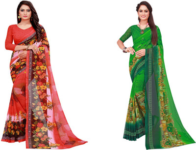 Divastri Solid/Plain Daily Wear Georgette Saree(Pack of 2, Blue)