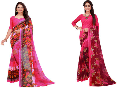 Divastri Solid/Plain Daily Wear Georgette Saree(Pack of 2, Black)