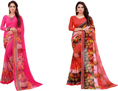 Saadhvi Floral Print Daily Wear Georgette Saree(Pack of 2, Multicolor)