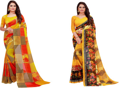 Divastri Printed Daily Wear Georgette Saree(Pack of 2, Dark Blue)