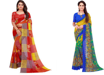 Divastri Solid/Plain Daily Wear Georgette Saree(Pack of 2, Grey)