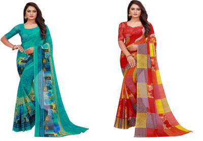 Divastri Geometric Print Daily Wear Georgette Saree(Pack of 2, Multicolor)