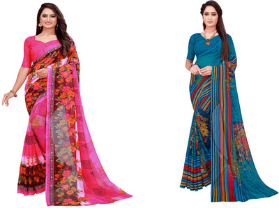 Divastri Printed Daily Wear Georgette Saree(Pack of 2, Multicolor)