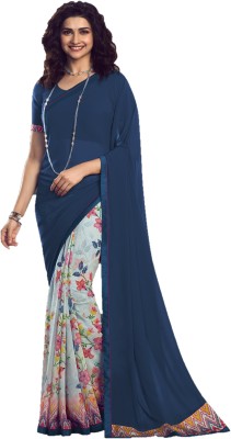 JVG CREATION Printed, Solid/Plain Bollywood Georgette, Lace Saree(Blue)