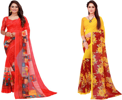 Divastri Printed Daily Wear Georgette Saree(Pack of 2, Multicolor)