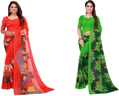 Divastri Printed Daily Wear Georgette Saree(Pack of 2, Multicolor)