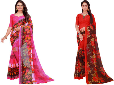 Divastri Solid/Plain Daily Wear Georgette Saree(Pack of 2, Brown)