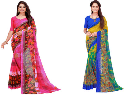 Divastri Printed Daily Wear Georgette Saree(Pack of 2, Brown)