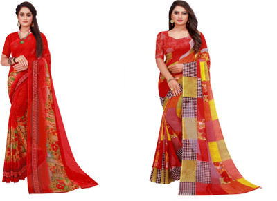 Divastri Printed Daily Wear Georgette Saree(Pack of 2, Gold)