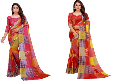 Divastri Printed Daily Wear Georgette Saree(Pack of 2, Multicolor)