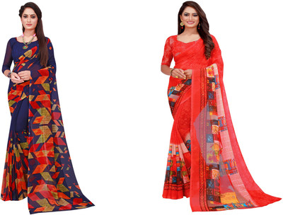 Divastri Printed Daily Wear Georgette Saree(Pack of 2, Dark Blue)
