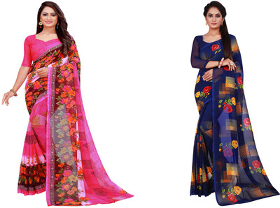 Divastri Printed Daily Wear Georgette Saree(Pack of 2, Cream)