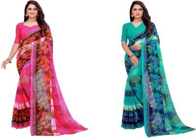 Saadhvi Floral Print Daily Wear Georgette Saree(Pack of 2, Brown)