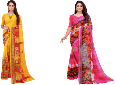 Divastri Solid/Plain Daily Wear Georgette Saree(Pack of 2, Green)
