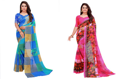 Divastri Solid/Plain Daily Wear Georgette Saree(Pack of 2, Black)