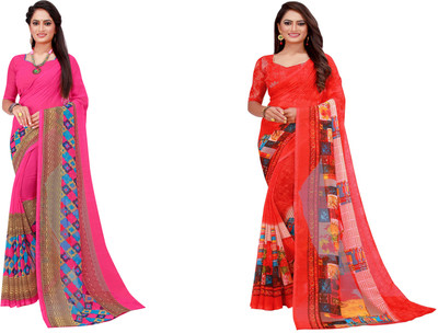 Divastri Printed Daily Wear Georgette Saree(Pack of 2, Multicolor)