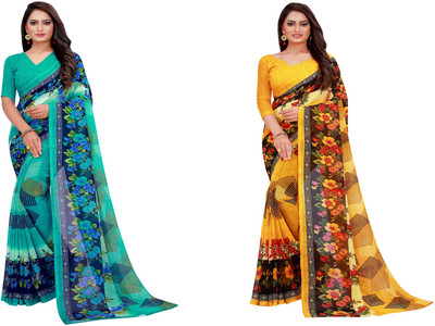 Divastri Floral Print Daily Wear Georgette Saree(Pack of 2, Multicolor)
