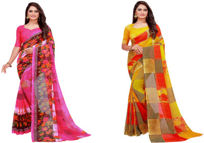 Divastri Solid/Plain Daily Wear Georgette Saree(Pack of 2, Cream)