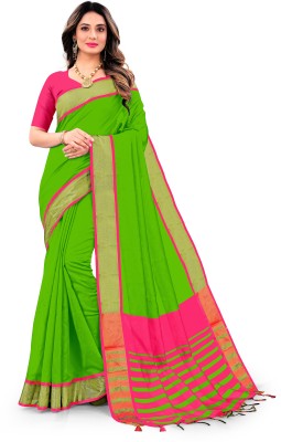 Niwaa Striped Daily Wear Cotton Silk Saree(Green)