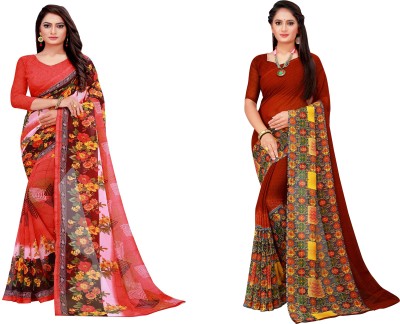 Saadhvi Printed Daily Wear Georgette Saree(Pack of 2, Multicolor)