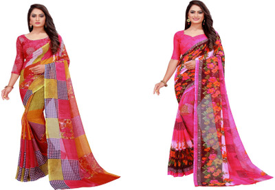 Divastri Printed Bollywood Georgette Saree(Pack of 2, Dark Green)