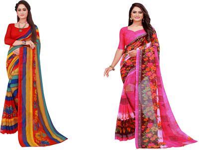 Divastri Printed Daily Wear Georgette Saree(Pack of 2, Green)