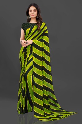 Dholiba Striped Bollywood Georgette Saree(Light Green)