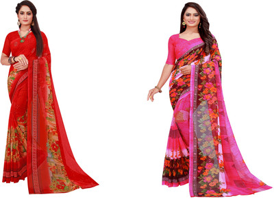 Divastri Printed Daily Wear Georgette Saree(Pack of 2, Grey)
