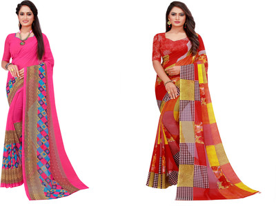 Divastri Printed Daily Wear Georgette Saree(Pack of 2, Cream)