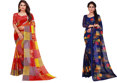 Divastri Printed Daily Wear Georgette Saree(Pack of 2, Beige)