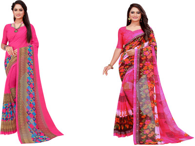 Divastri Printed Daily Wear Georgette Saree(Pack of 2, Dark Green)