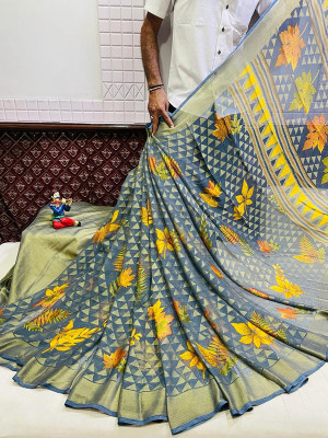 Sanjana Silk Printed Bollywood Brasso Saree(Grey)