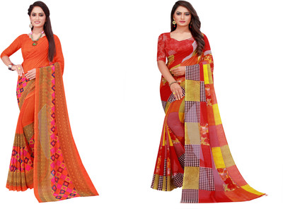 Divastri Printed Daily Wear Georgette Saree(Pack of 2, Dark Green)