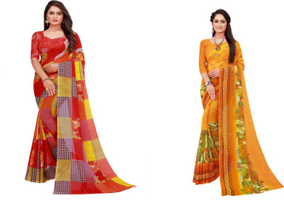 Divastri Printed Daily Wear Georgette Saree(Pack of 2, Green)