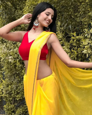 Prutha Fashion Solid/Plain Daily Wear Georgette, Chiffon Saree(Yellow)