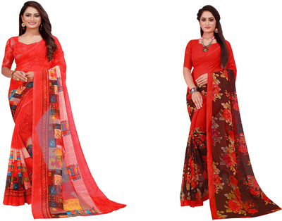 Divastri Printed Daily Wear Georgette Saree(Pack of 2, Multicolor)