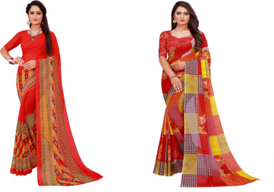 Divastri Printed Daily Wear Georgette Saree(Pack of 2, Dark Blue)